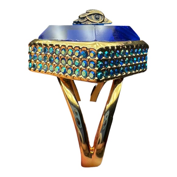 Kurt Geiger Gold and Blue Square Ring - Picture 5 of 7